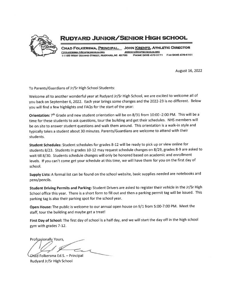 Welcome Back Letter